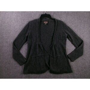 Fenn Wright Manson Cardigan Womens L 2 PLY Cashmere Open Front Tie Waist Gray